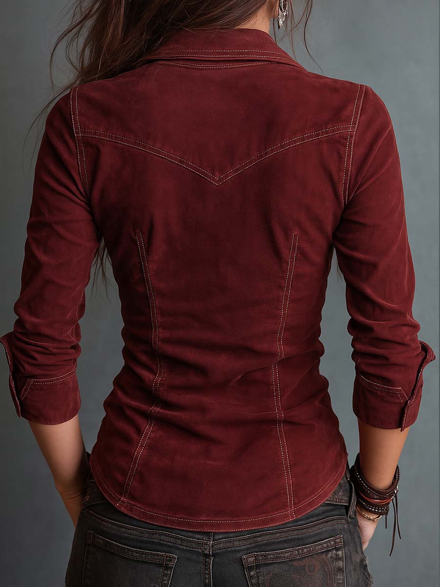 Camisola vintage de ganga com fecho, gola e bolsos, com efeito desgastado