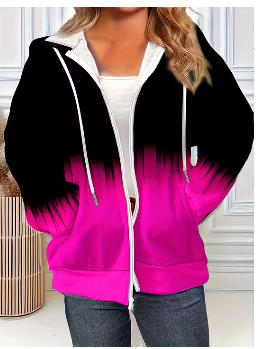 Sweatshirt de mulher plus size com capuz e fecho degradê - Cardigan casual de malha degradê