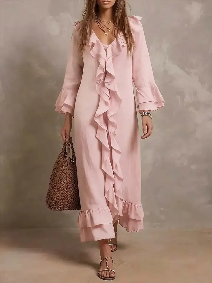 Vestido casual feminino moderno em algodão e linho