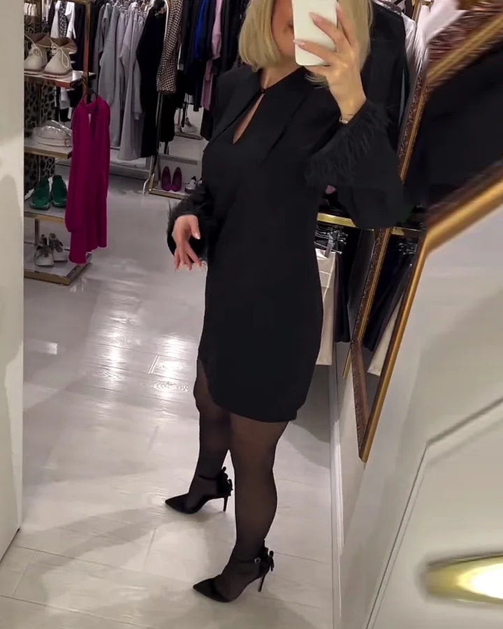 Vestido de manga comprida de cor sólida