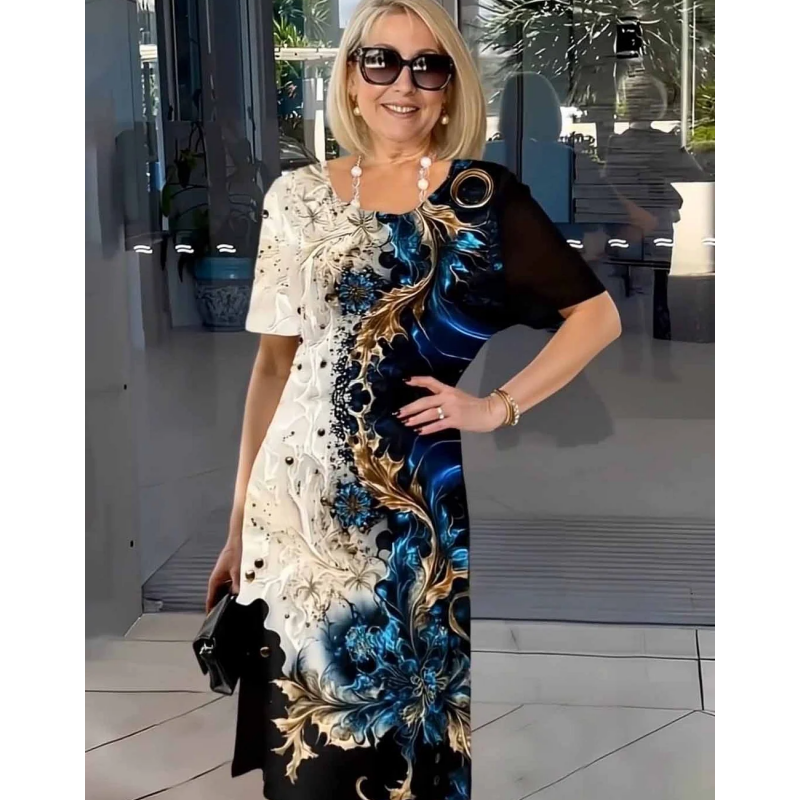 💖Vestido elegante com gola redonda e estampado