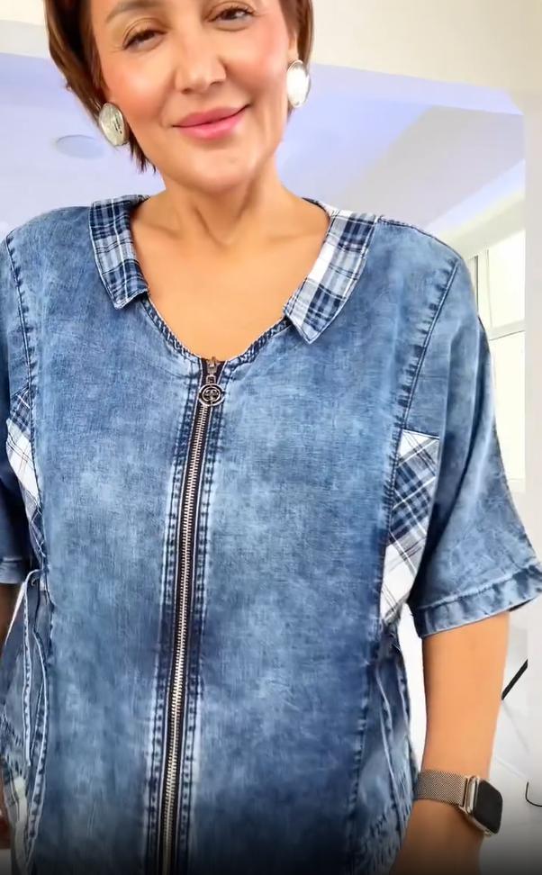 Conjunto de calças de verão para mulher com decote redondo e fecho