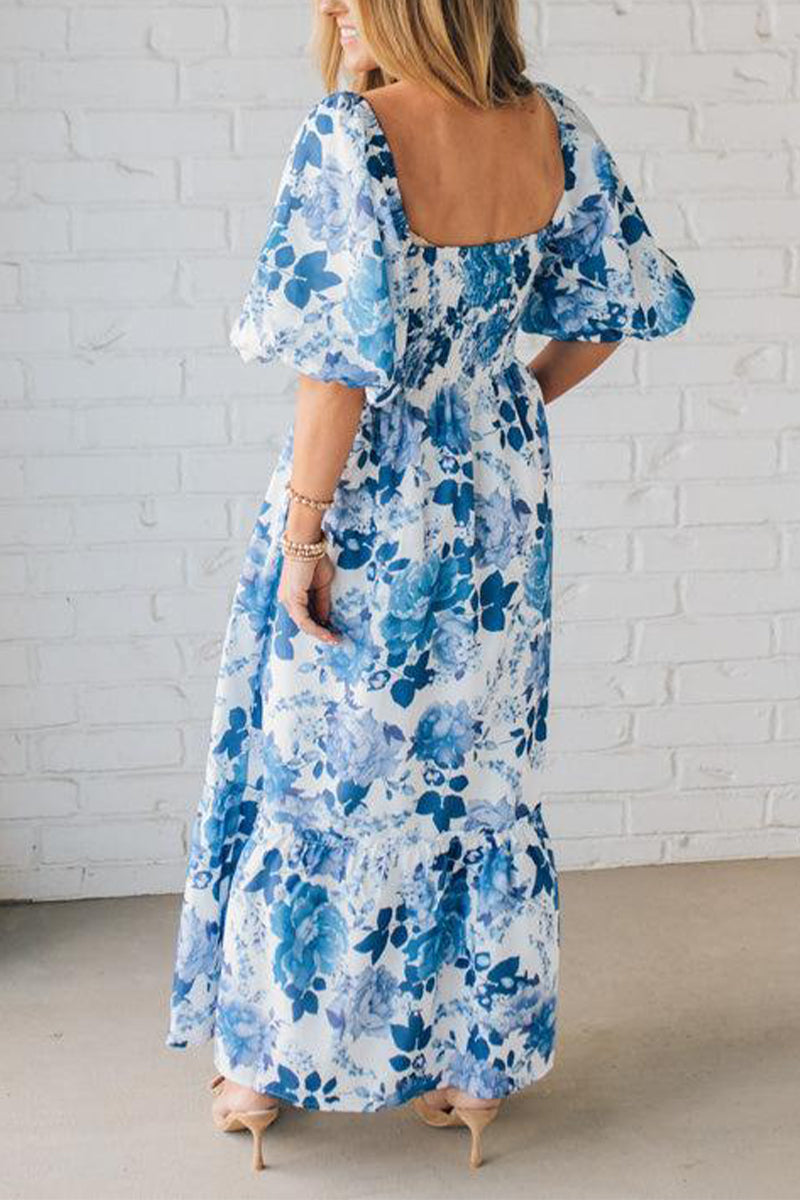 Vestido casual com manga abalonada estampado