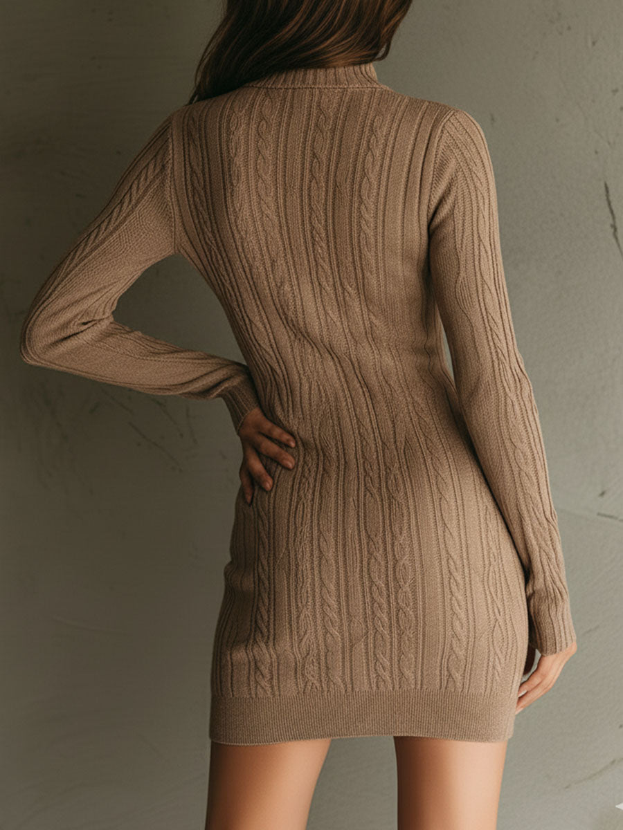 Vestido de malha com decote em V e meio fecho