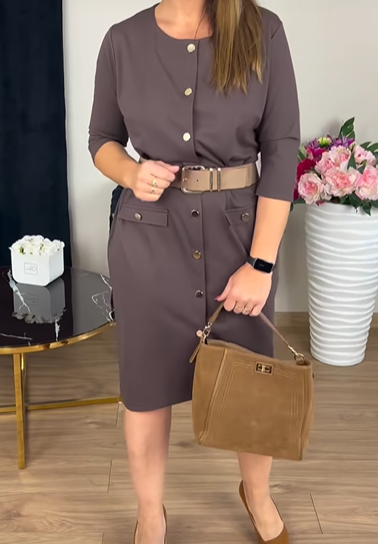 Vestido elegante de abotoamento simples para mulheres da moda