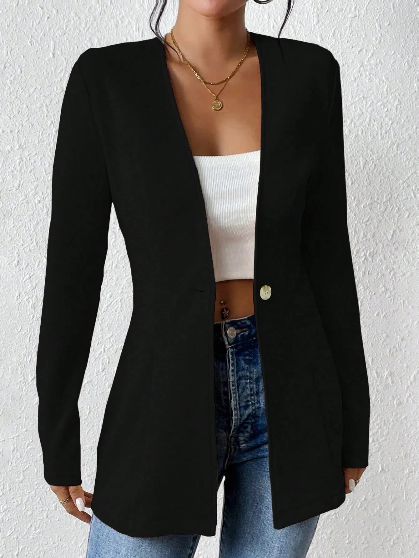Casaco de mulher elegante de uma só cor com fecho de um botão