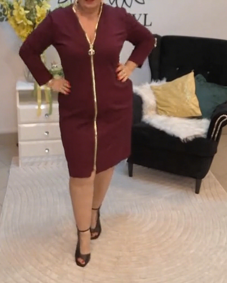 Vestido slim para mulher com fecho e manga média