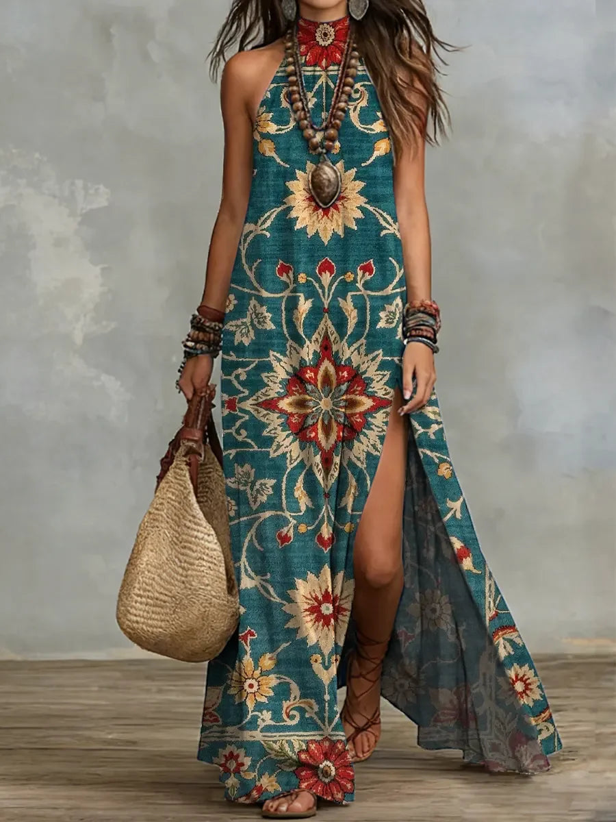 Vestido casual estampado em algodão