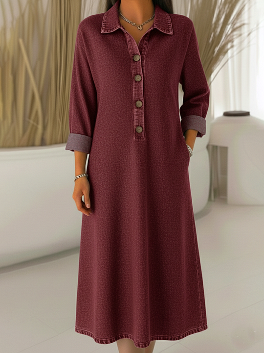 Vestido clássico de ganga com gola polo e botões