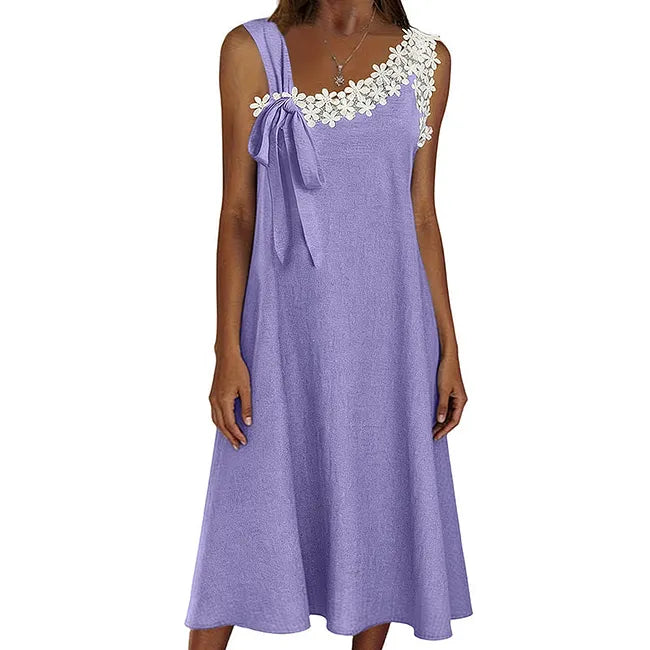 Vestido de linho de comprimento médio para mulher