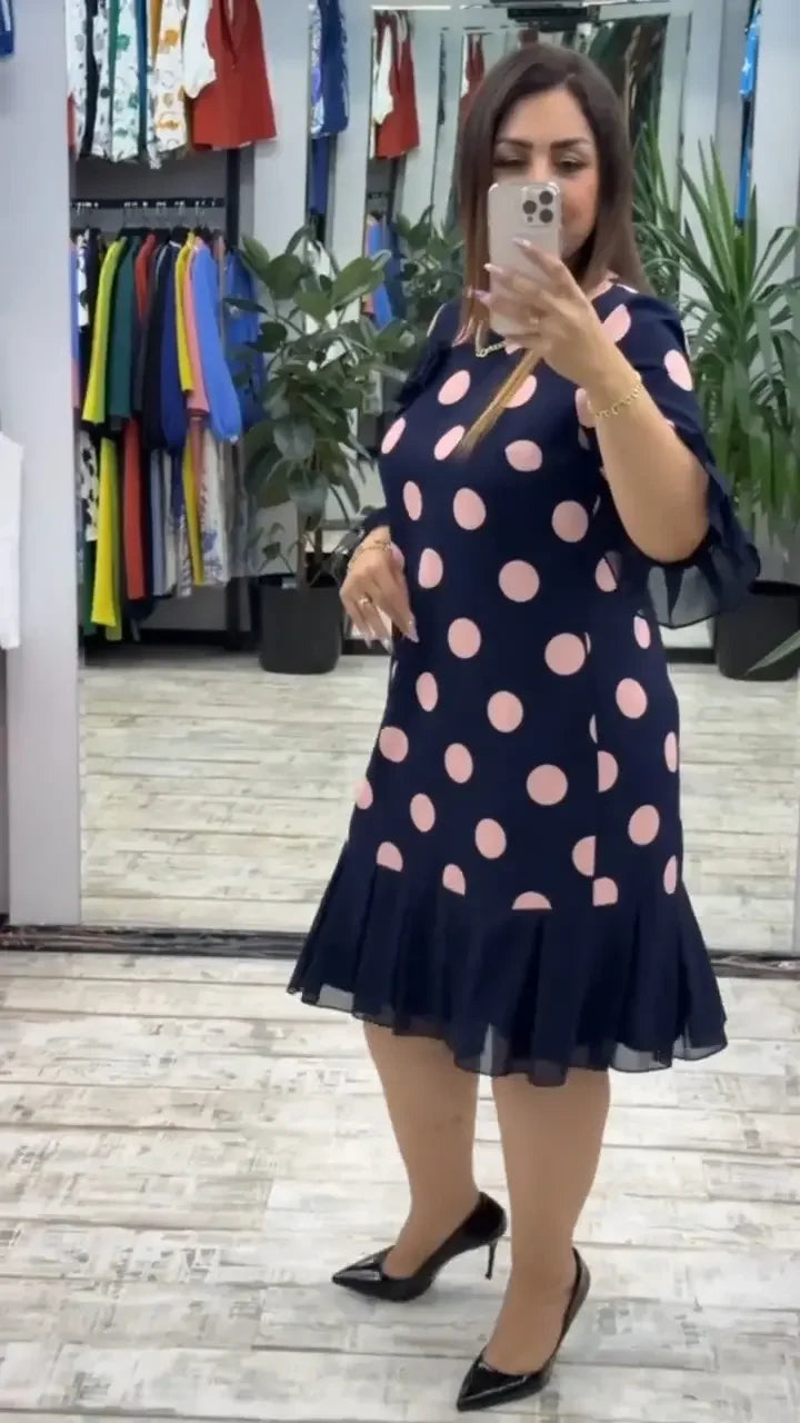 Vestido plissado para mulher com bolinhas