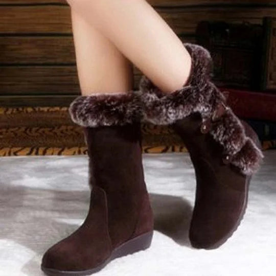 🔥 Botas de neve de cano médio para mulher com acabamento em pelúcia 👢
