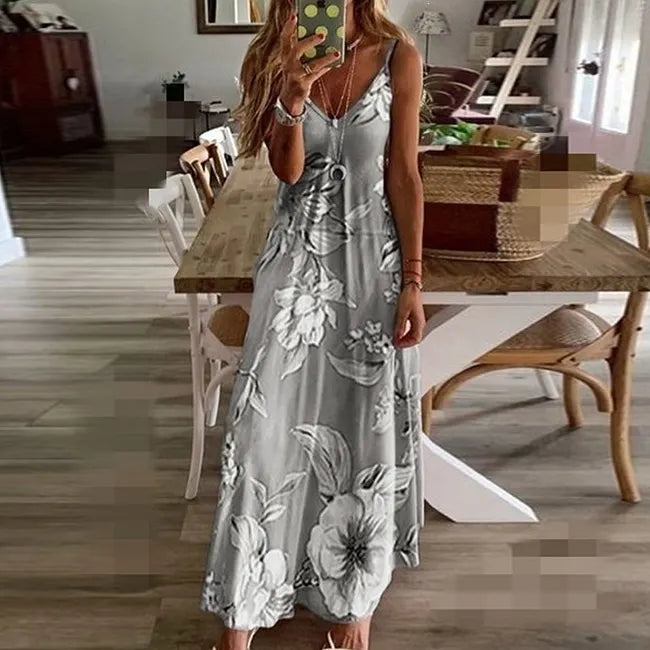 Vestido comprido para menina com estampado floral e alças
