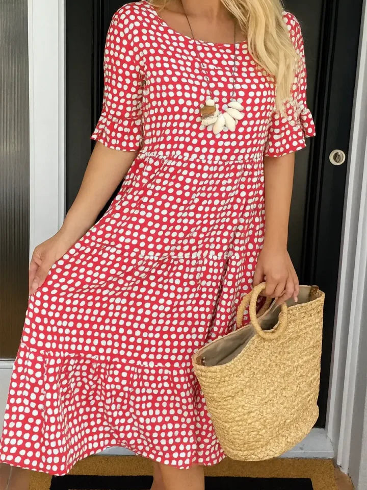 Vestido retro às bolinhas para férias, estilo casual