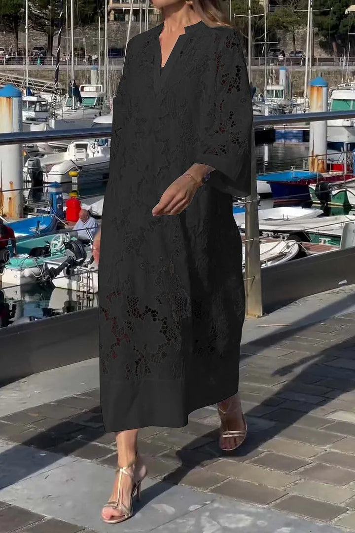 Vestido elegante de renda para mulher com decote em V