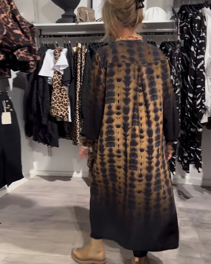 Vestido gradiente de manga comprida com decote em V