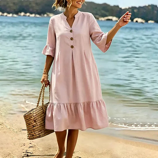 🔥Vestido de algodão para mulher com estampado de bolinhas e folhos nos punhos