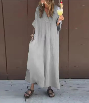 Vestido longo boémio elegante com decote em V
