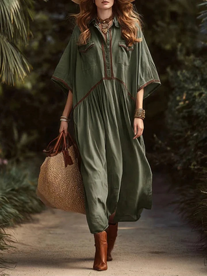 Vestido casual e largo para mulher em algodão e linho