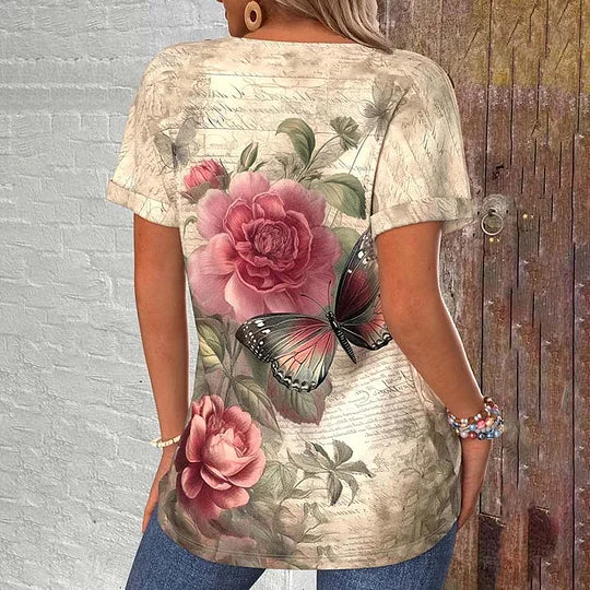 Manga curta com estampado floral retro