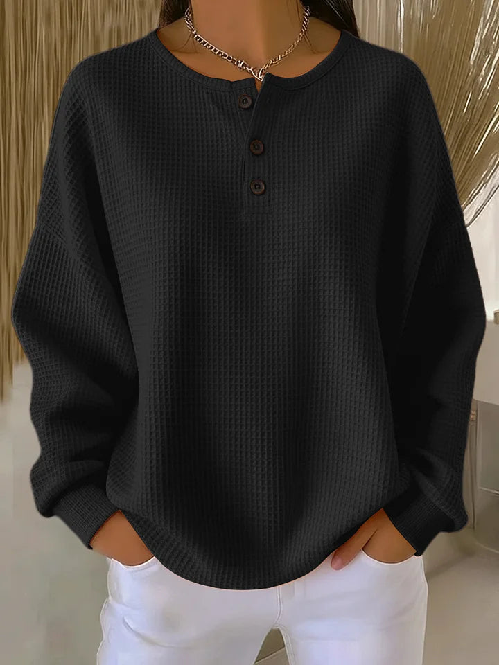 Sweatshirt casual para mulher com gola waffle