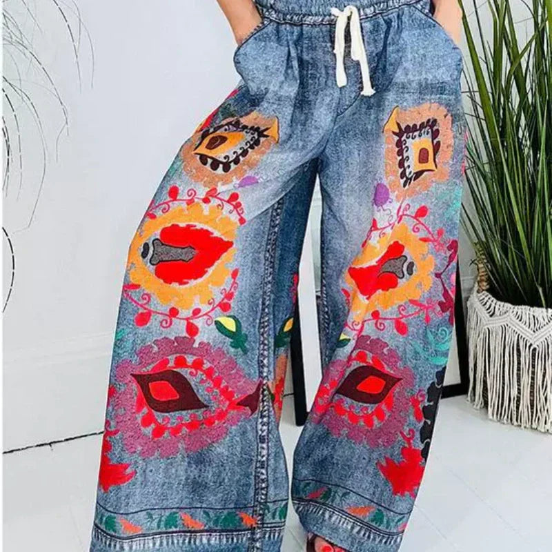Calças casuais para mulher com cordão