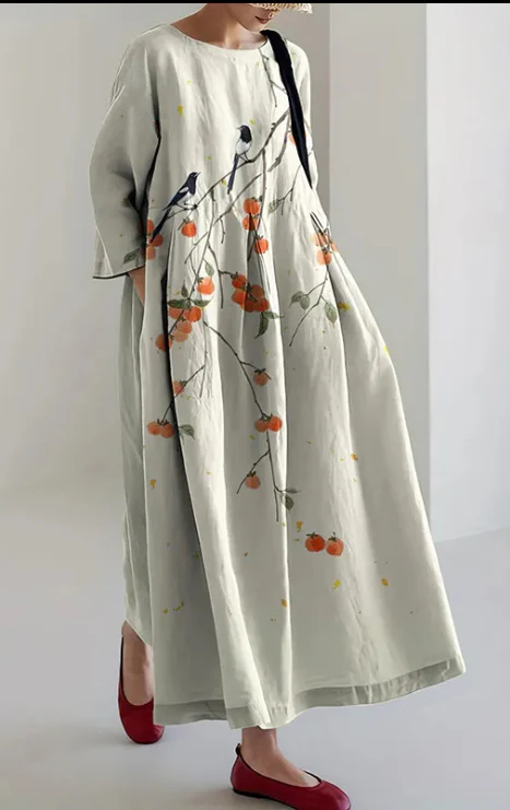 Elegante saia comprida feita de mistura de linho com renda floral bordada