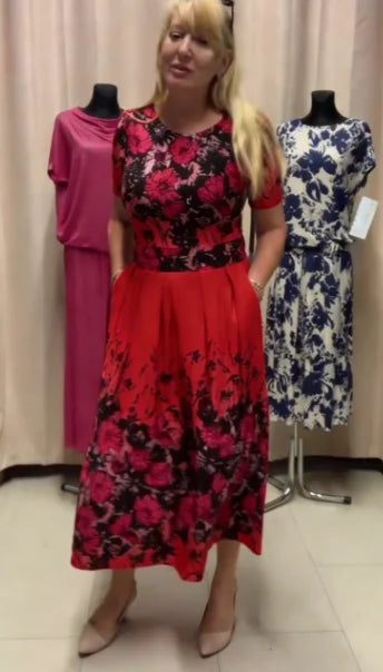 🔥Vestido midi de senhora estampado de manga curta e gola redonda