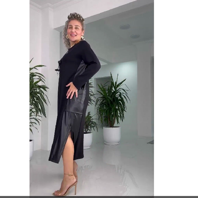 【S-5XL】Vestido de patchwork em pele outono e inverno