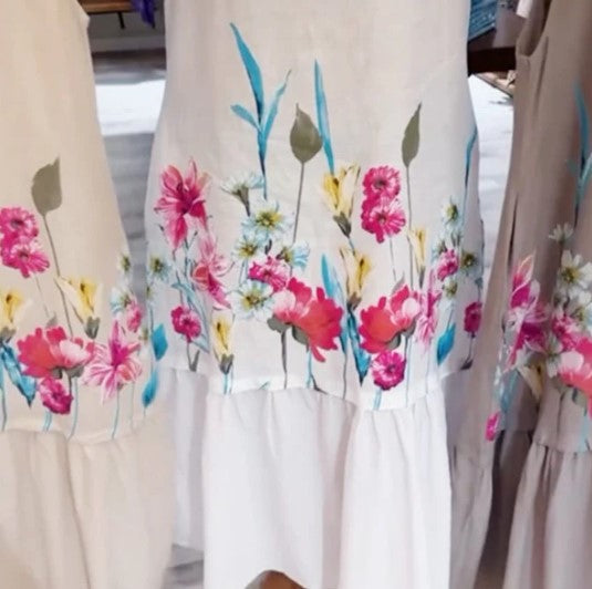 Vestido solto de algodão floral