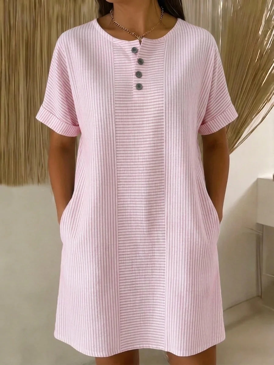 Vestido elegante em algodão e linho com gola bordada