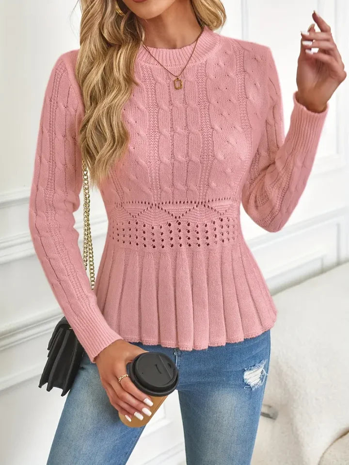 ✨Blusa de malha grossa para mulher com gola redonda e mangas compridas