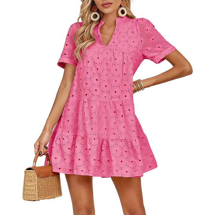 🌞 Vestido de algodão de verão com bordado laise 🌸