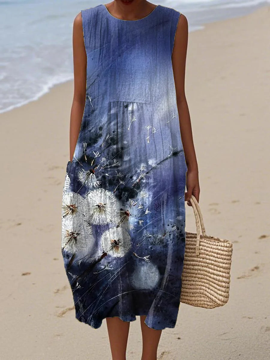 Vestido de algodão estampado sem mangas