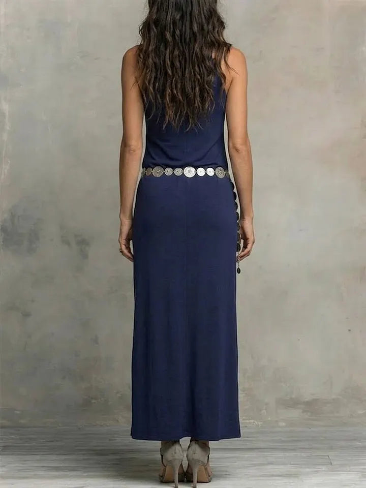 Vestido comprido de menina estilo boémio com decote halter