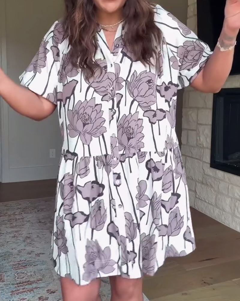 Vestido casual com estampado floral e manga abalonada