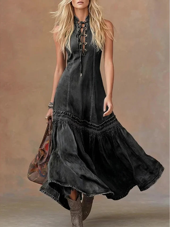 Vestido casual de ganga para mulher sem mangas