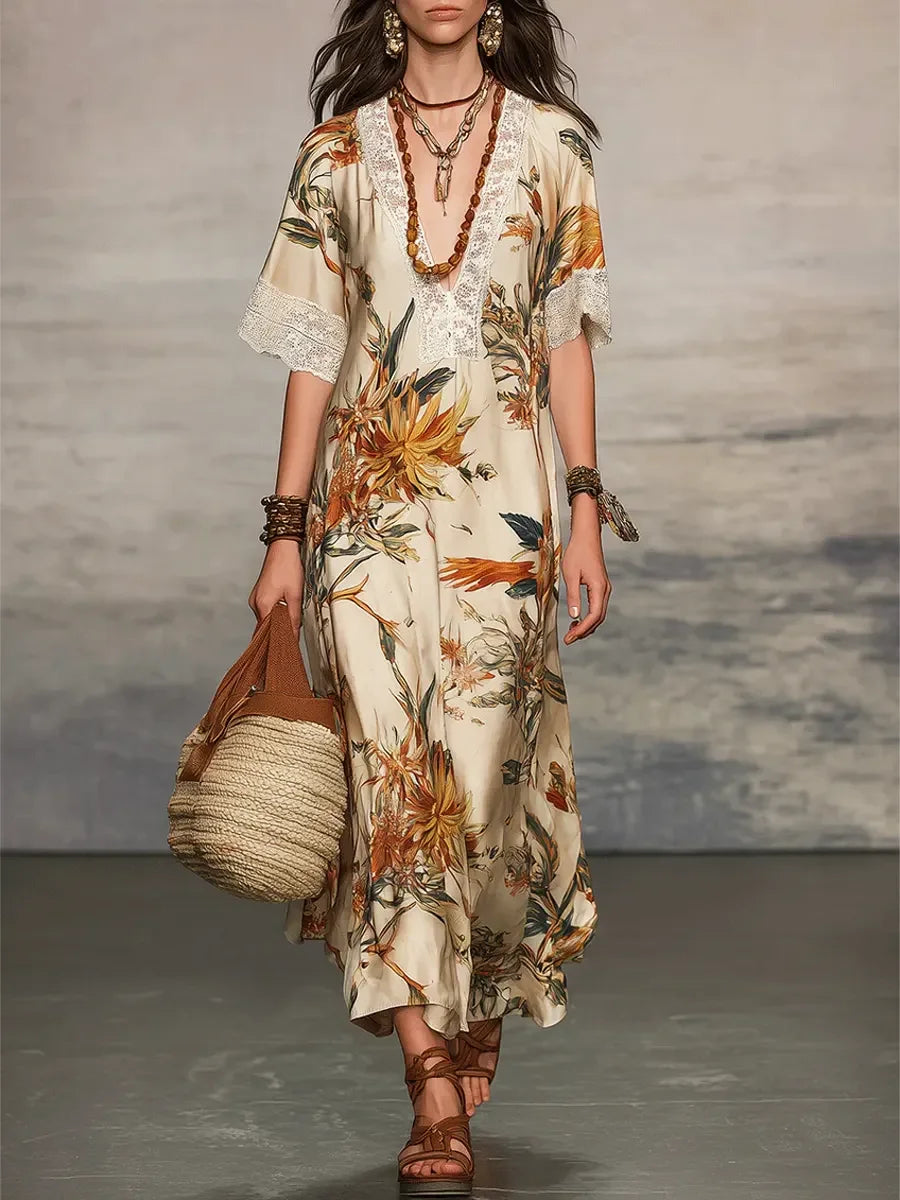 Vestido curto casual com estampado floral retro