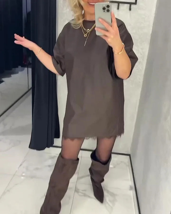 Vestido de renda para mulher com mangas curtas