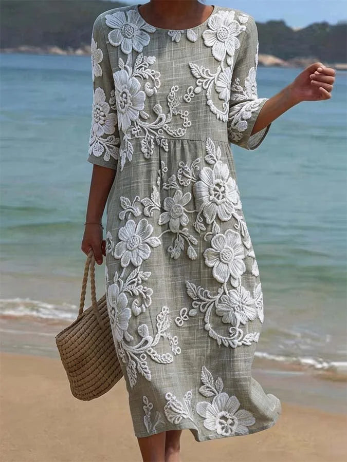🌺🎉Vestido casual feminino, tecido misto de algodão e linho