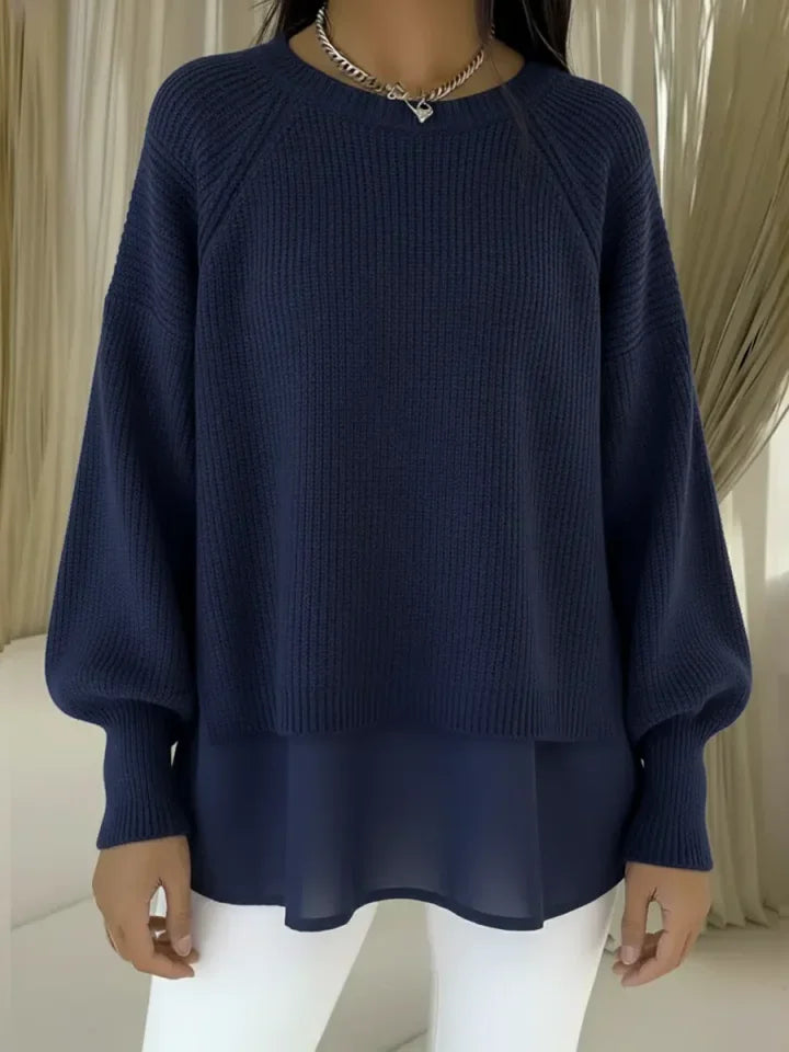 Camisola confortável para mulher com mangas em duas partes e estilo patchwork