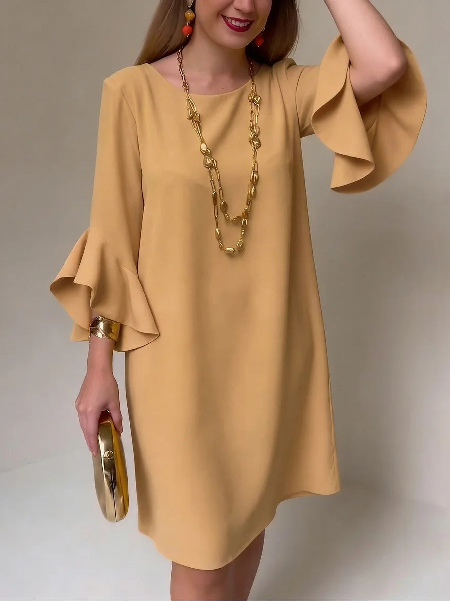 Vestido elegante e confortável com mangas franzidas