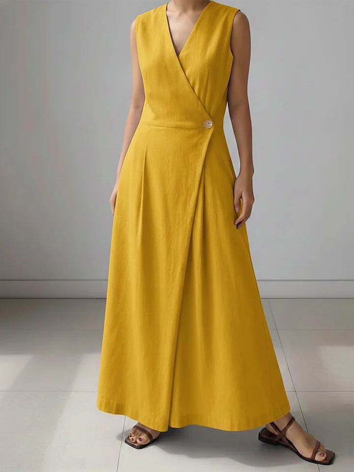 Vestido de mulher de linho casual, solto e sem mangas