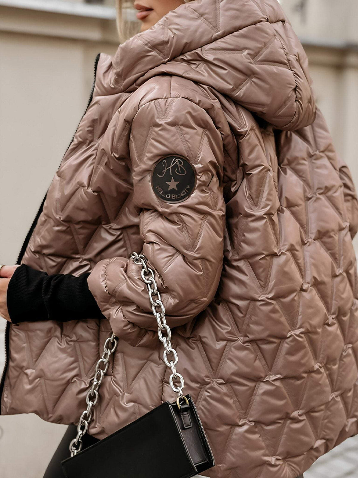 Casaco de mulher com capuz de manga comprida em algodão outono e inverno