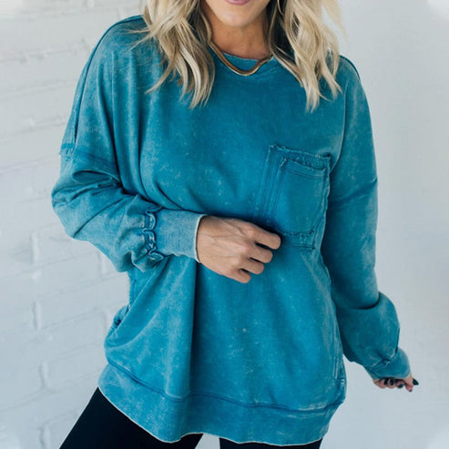 🔥Sweatshirt de mulher elegante com gola redonda e manga comprida