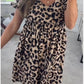 Vestido casual para mulher com estampado de leopardo e gola redonda