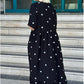 Vestido comprido em algodão com decote em V e bordado às bolinhas preto