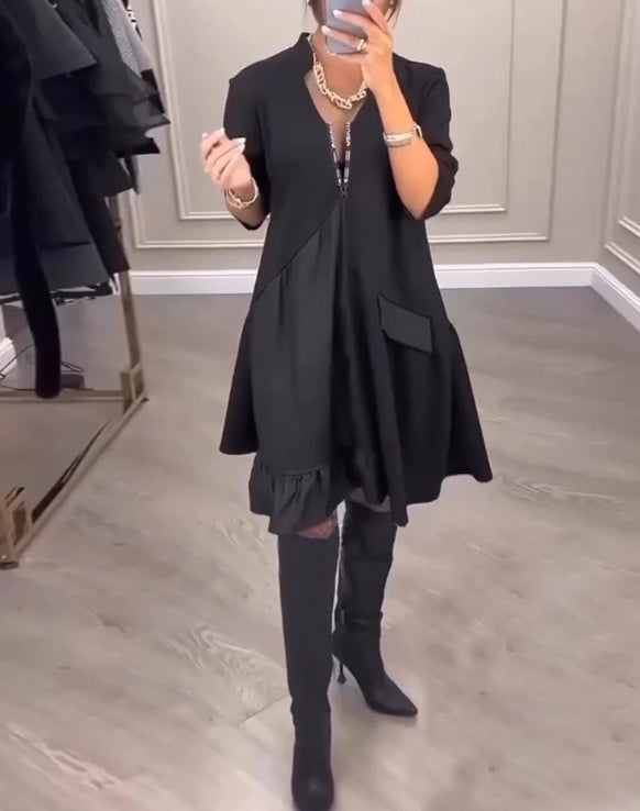 Novo vestido de manga comprida com decote em V 2024