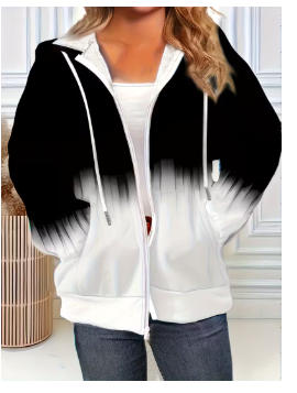 Sweatshirt de mulher plus size com capuz e fecho degradê - Cardigan casual de malha degradê