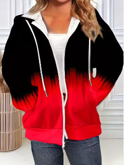 Sweatshirt de mulher plus size com capuz e fecho degradê - Cardigan casual de malha degradê